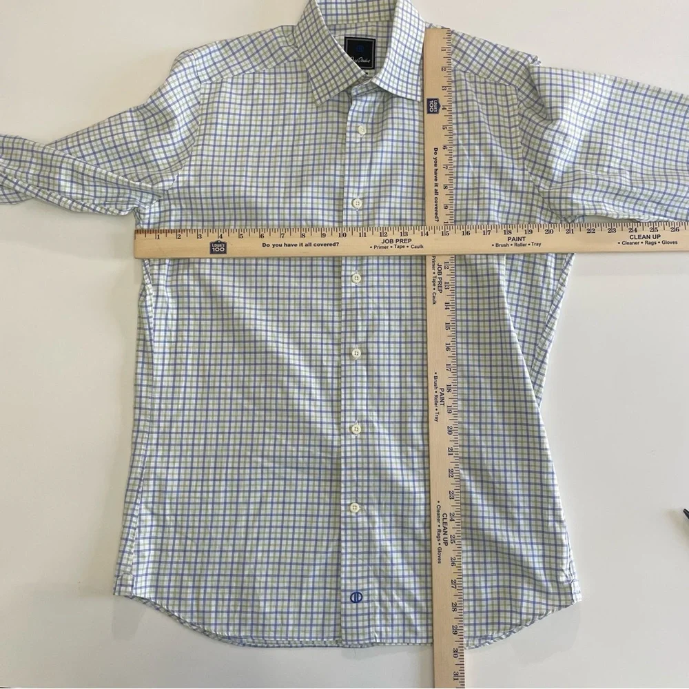 David Donahue Blue Green Tattersall Check Dress Shirt Neck 15.5 32/33 Preppy